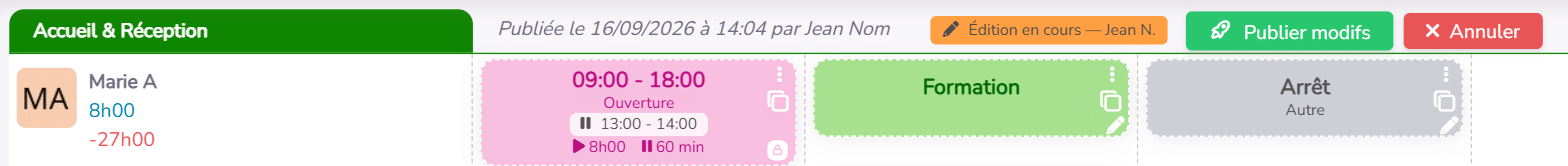 Le badge « Édition en cours » sur l'en-tête de l'équipe
