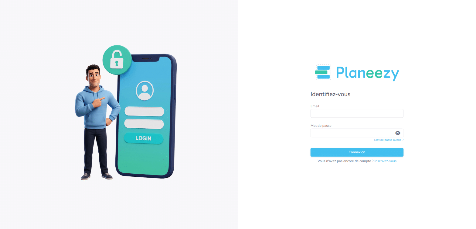 Écran de connexion Planeezy