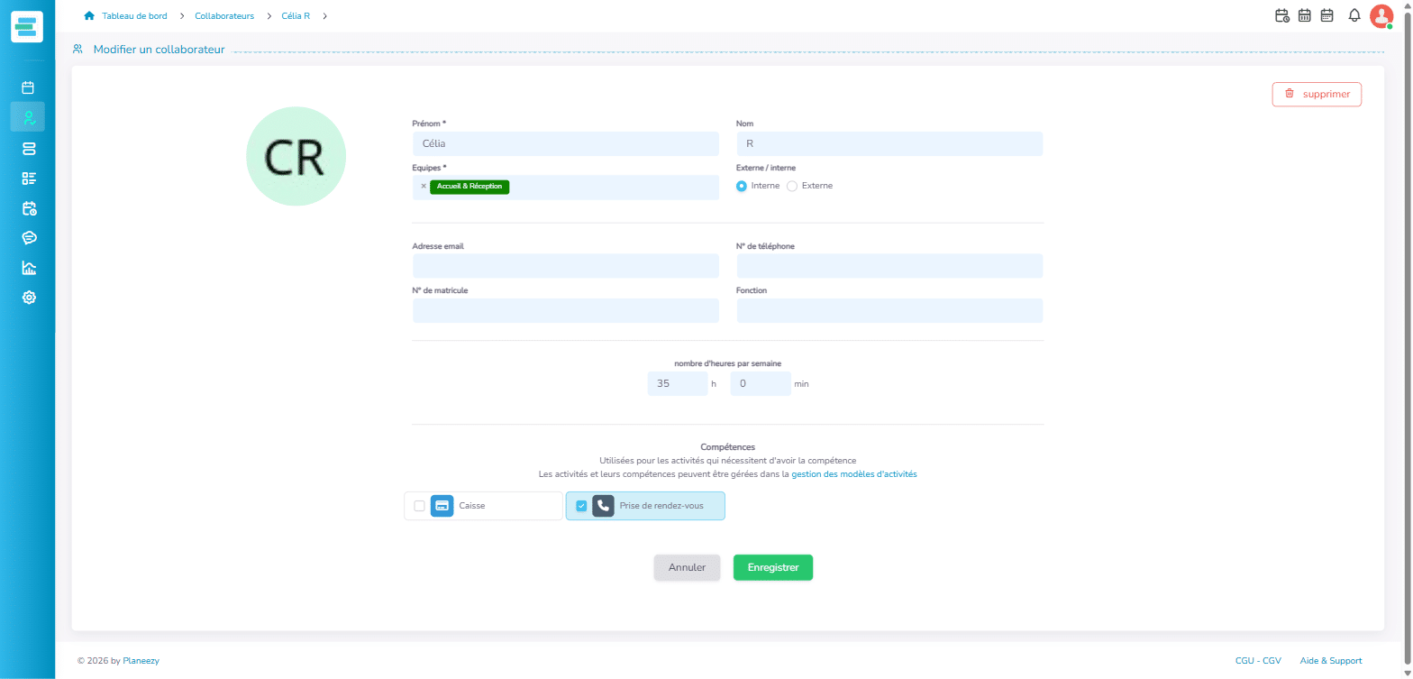 Fiche collaborateur : modifier ou supprimer