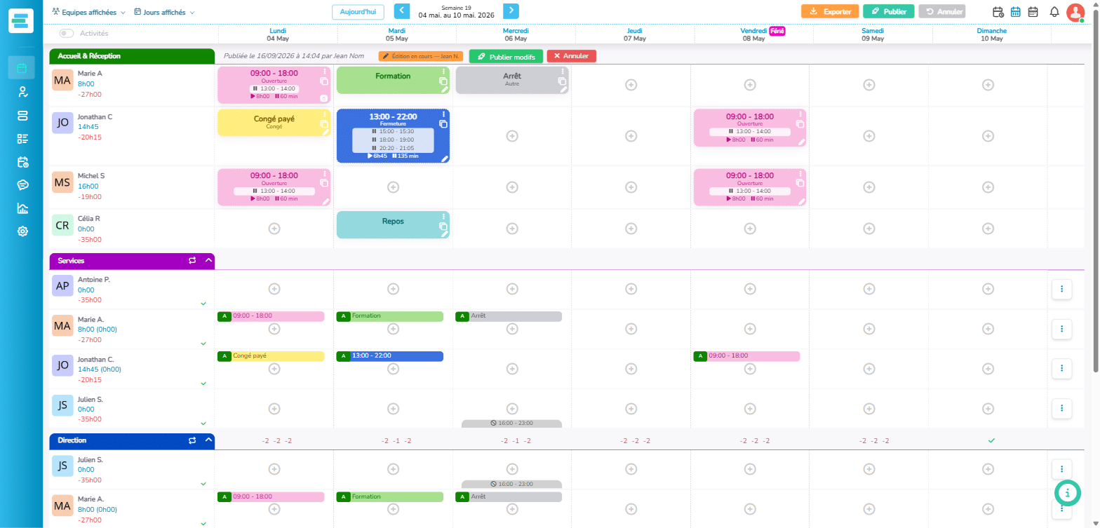 Mode édition d'un planning publié
