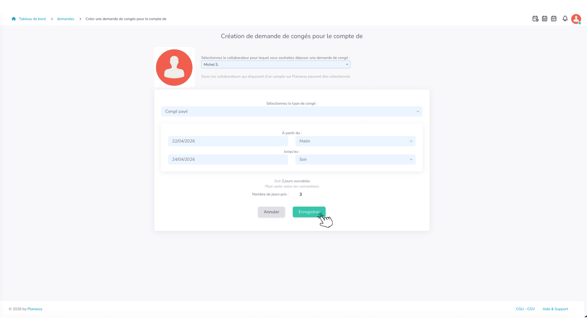 Créer une demande (planner)