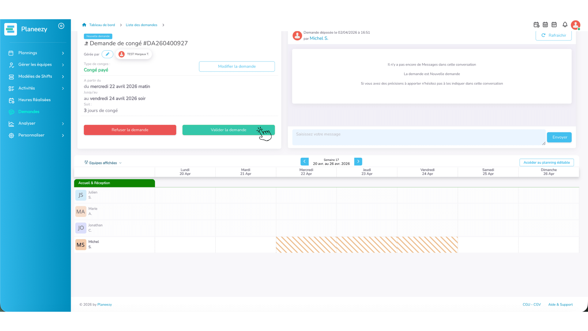 Valider ou refuser une demande (planner)