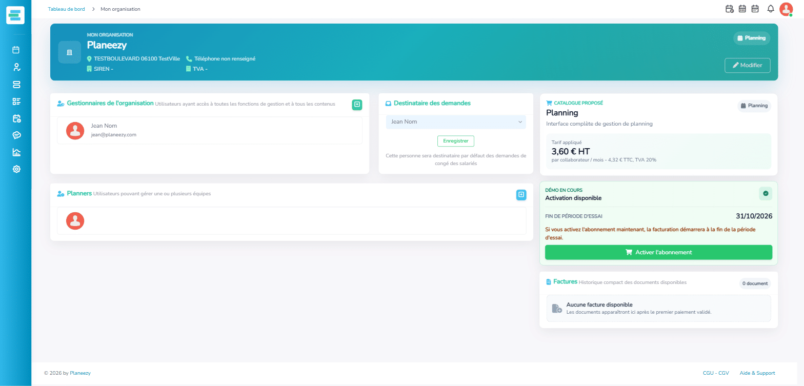 Page Mon organisation