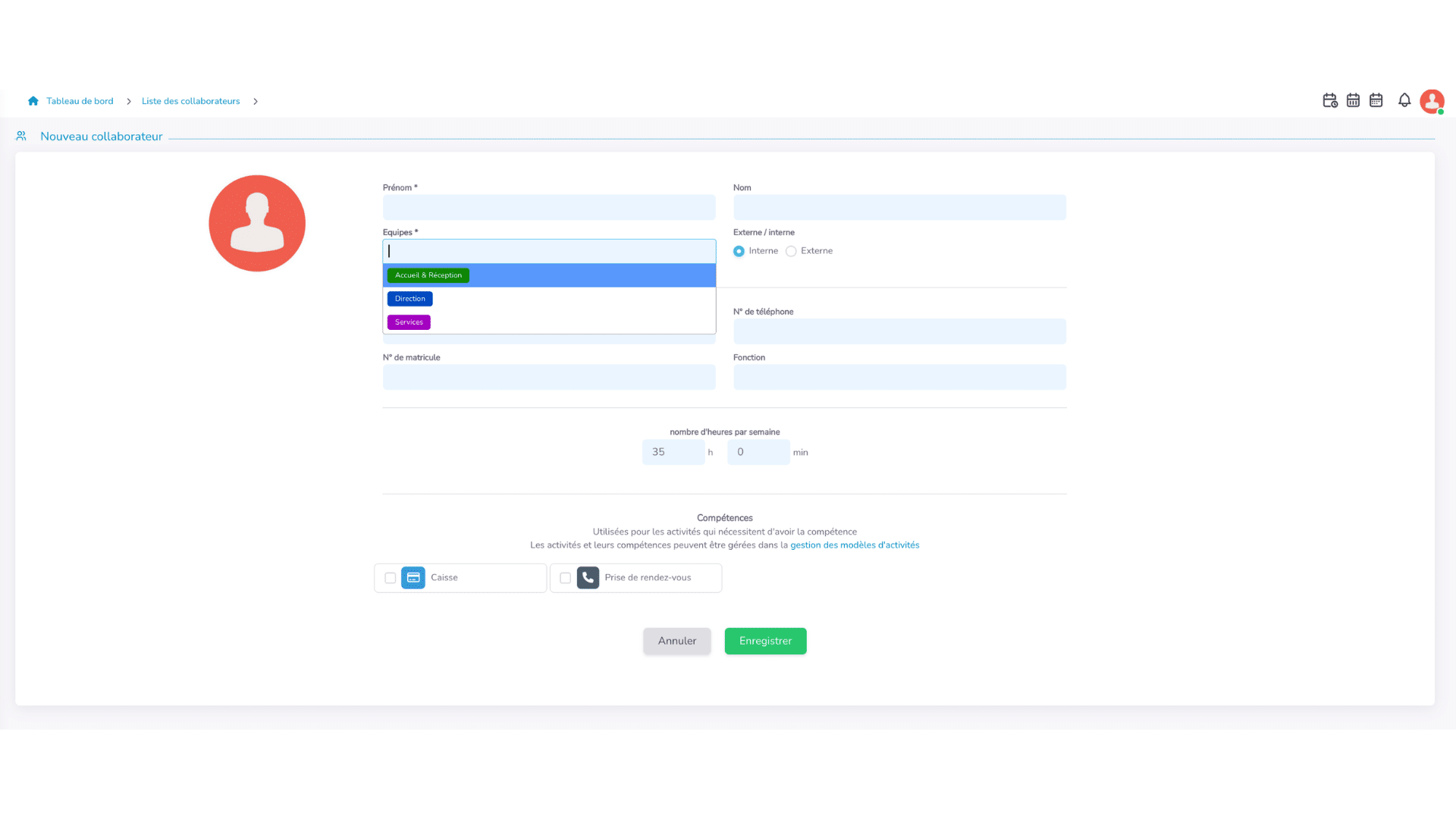 Sélectionner une ou plusieurs équipes pour un collaborateur