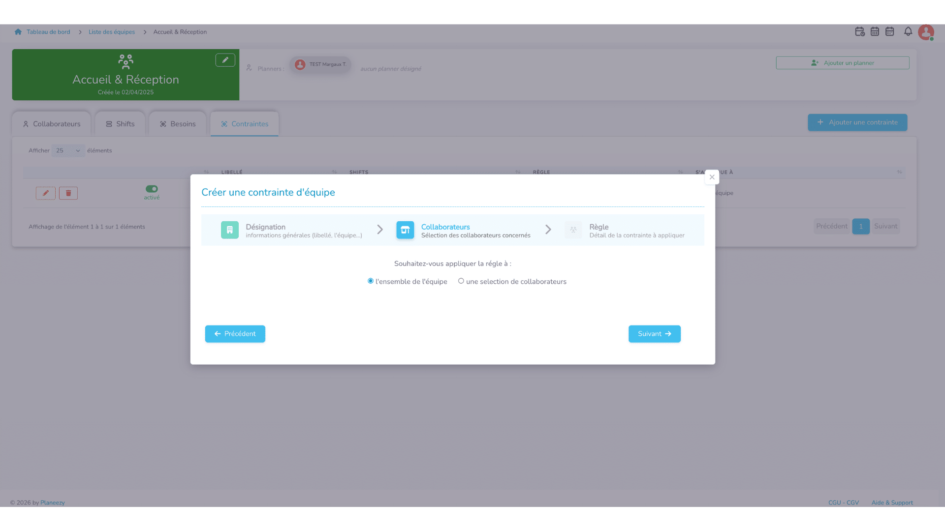 Définir les collaborateurs concernés par une contrainte